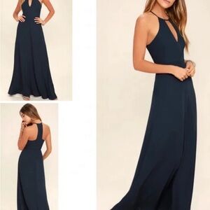 Lulus Keyhole Halter Navy Blue Dress
